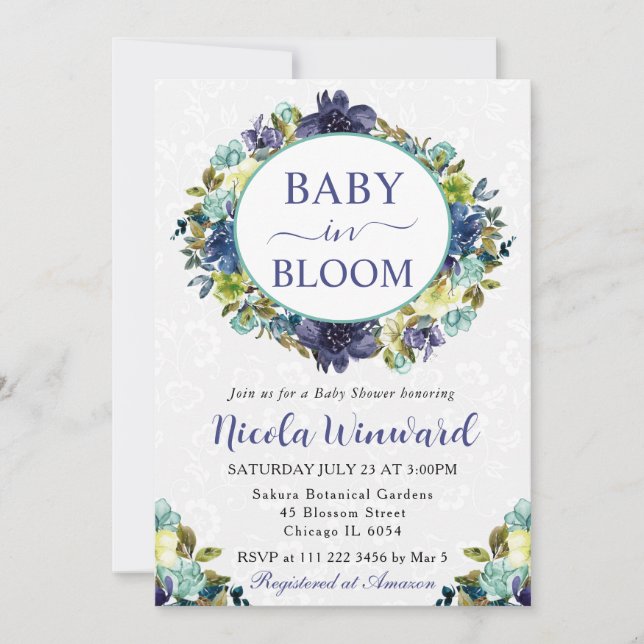 Vattenfärgad marin och blå andningsduk inbjudningar (Framsida)