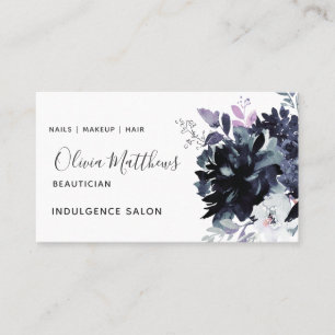 Vattenfärgad marinblå Blommigt Social Visitkort