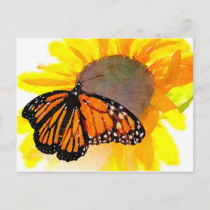 Vattenfärgad monarch Butterfly och Solros Vykort