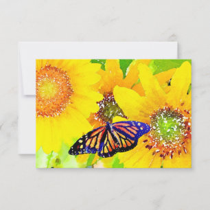 Vattenfärgad Monarch Butterfly och Sunny Sunblommo Tack Kort