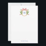Vattenfärgad Monogram-vapensköld med grön färg Anteckningskort<br><div class="desc">Elegantens personlig målade vattenfärg Monogram-vapensköld med vintergrönt och rött rosa-platta anteckningskort,  perfekt för att skriva brev till vänner och familj. Det finns också ett motsvarande fotopriskort och ett klistermärke för returadress och kuvert.</div>