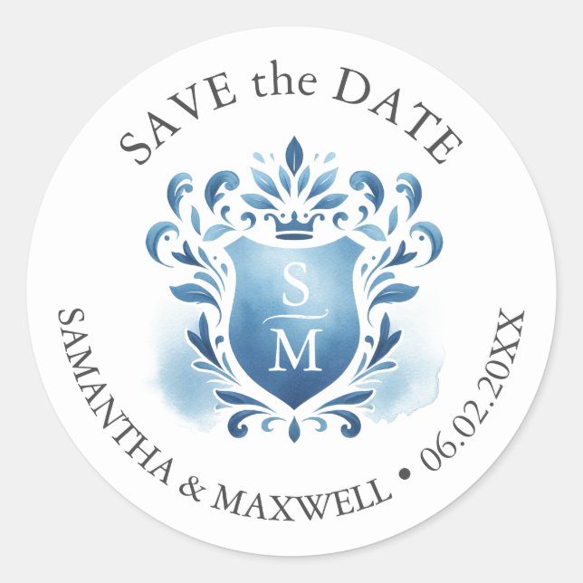 Vattenfärgad monogrammad Vapensköld Runt Klistermärke (Framsida)