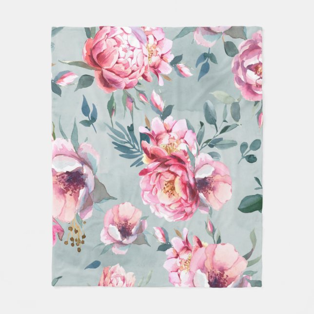 Vattenfärgad mönster utan peony och blomma fl fleecefilt (Framsidan)