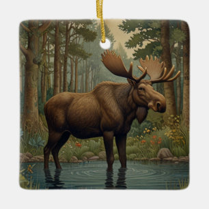 Vattenfärgad moose boho woodland forest greenery julgransprydnad keramik