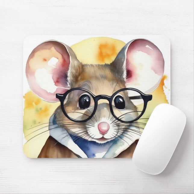 Vattenfärgad mus med eyeglass musmatta (Med mus)