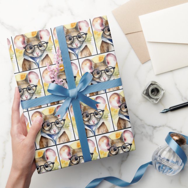 Vattenfärgad mus med eyeglass presentpapper (Gifting)
