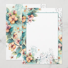 Vattenfärgad musik noter och blommor inbjudningar