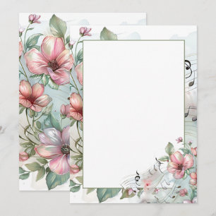 Vattenfärgad musik noter och blommor inbjudningar