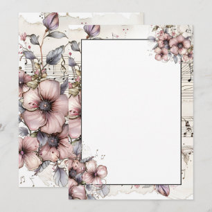 Vattenfärgad musik noter och blommor inbjudningar