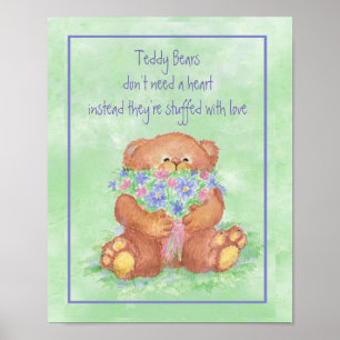 Vattenfärgad Nalle Armful of Flowers Roligt Quote Poster