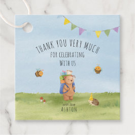 Vattenfärgad nalle, äventyr tack gåvor etiketter