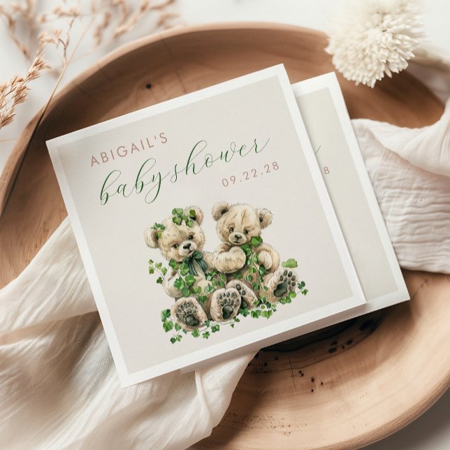 Vattenfärgad Nalle Grey Twillingars Baby Shower Pappersservett (Skapare uppladdad)