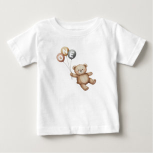 Vattenfärgad Nalle med ballonger första födelsedag T Shirt