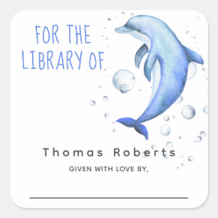 Vattenfärgad nautisk - babyduschboplåt fyrkantigt klistermärke