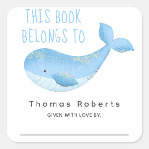 Vattenfärgad nautisk - babyduschboplåt fyrkantigt klistermärke