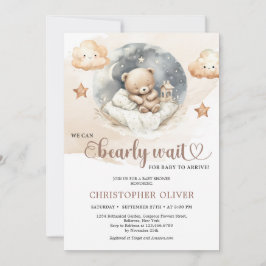 Vattenfärgad neutralt brun nalle av elfenbensfärg inbjudningar