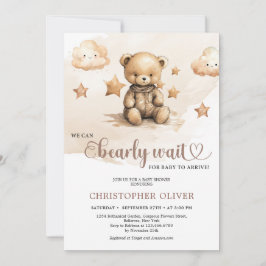 Vattenfärgad neutralt brun nalle av elfenbensfärg inbjudningar