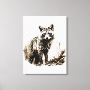 Vattenfärgad Neutralt sepia färg vilda djur fox Canvastryck