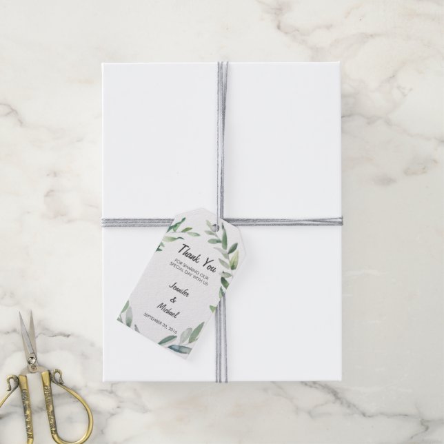 Vattenfärgad olivolja från gren löv bröllop Tack Presentetikett (Med Snöre)