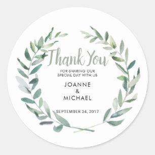 Vattenfärgad olivolja löv Bröllop Tack Favor Runt Klistermärke