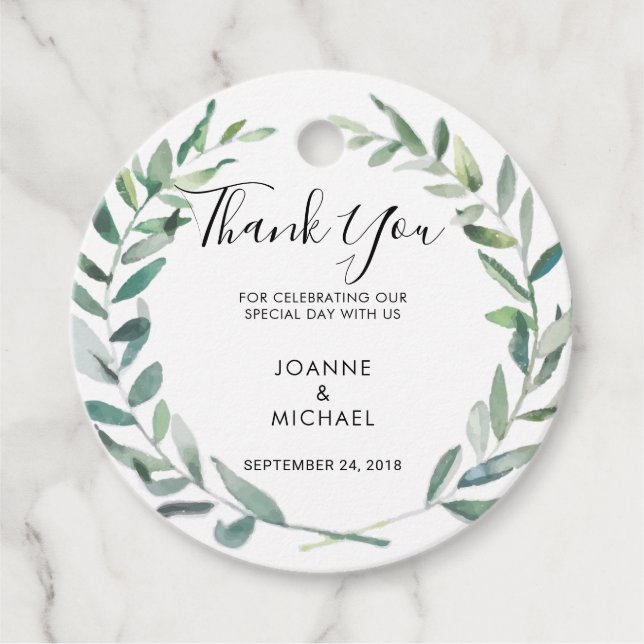 Vattenfärgad olivolja löv Bröllop Tack Gåvor Etiketter (Framsida)