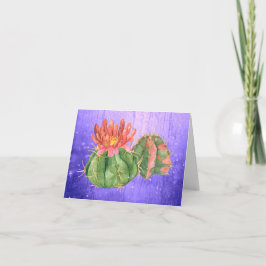Vattenfärgad Orange Blodbildande Cactus Lila Tack Kort