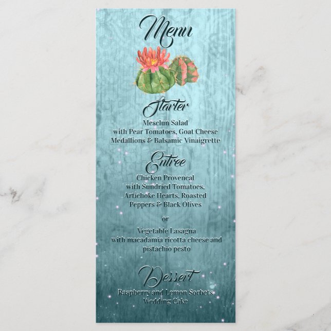 Vattenfärgad Orange Blodblåsning Cactus tealblått Meny (Framsida)