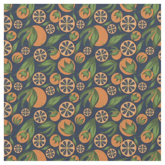 Vattenfärgad Orange Blue Fruit Mönster Tyg (Närbild)