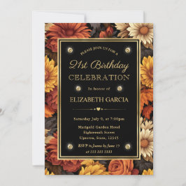 Vattenfärgad Orange Brun Höst löv 21:a födelsedag Inbjudningar