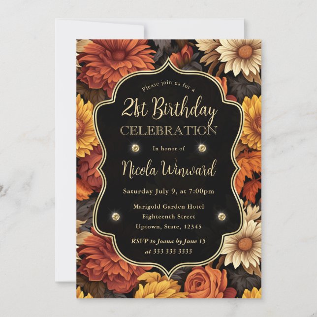 Vattenfärgad Orange Brun Höst löv 21:a födelsedag Inbjudningar (Framsida)