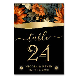 Vattenfärgad Orange Brun Höst löv Bröllop Bordsnummer