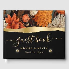 Vattenfärgad Orange Brun Höst löv Bröllop Gästböcker