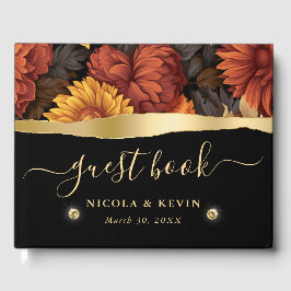 Vattenfärgad Orange Brun Höst löv Bröllop Gästböcker