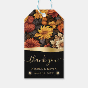 Vattenfärgad Orange Brun Höst löv Bröllop Presentetikett