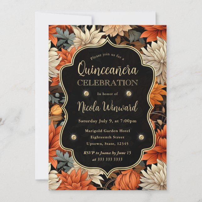 Vattenfärgad Orange Brun Höst löv Quinceanera Inbjudningar (Framsida)