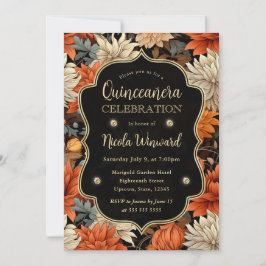 Vattenfärgad Orange Brun Höst löv Quinceanera Inbjudningar