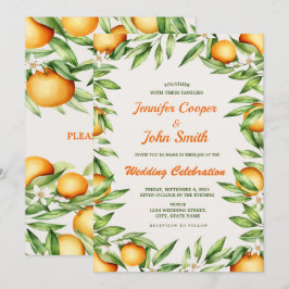 Vattenfärgad Orange Citrus Fruit Botanical Bröllop Inbjudningar