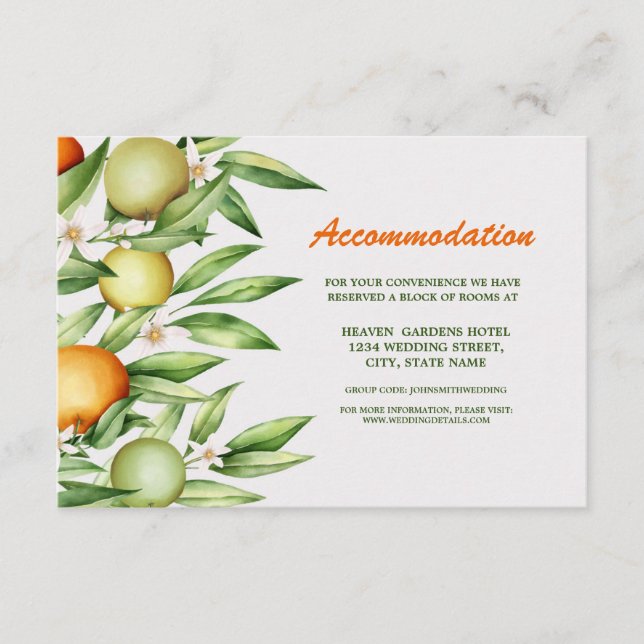 Vattenfärgad Orange Fruit Bröllop-adkommodat Tilläggskort (Framsida)