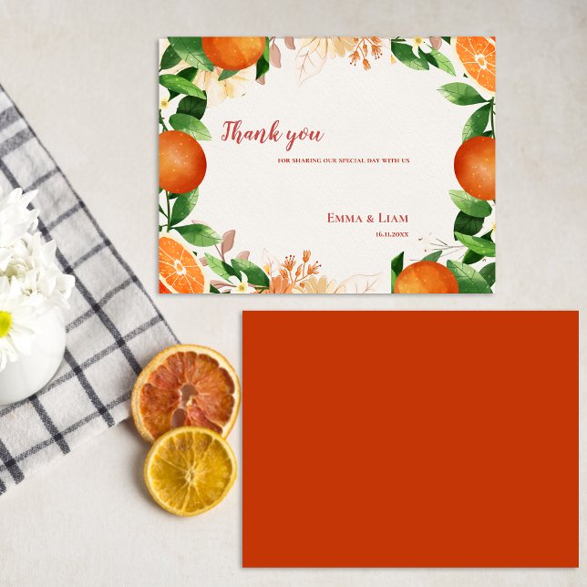 Vattenfärgad Orange Frukt Citrus Bröllop Tack Vykort (Watercolor Orange Fruit Citrus Wedding Thank You Postcard)