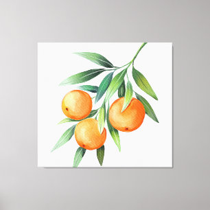 Vattenfärgad Orange Frukt: Grenar isolerad. Canvastryck
