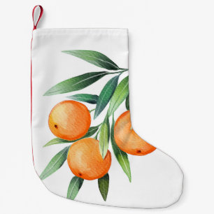 Vattenfärgad Orange Frukt: Grenar isolerad. Liten Julstrumpa