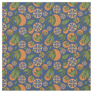 Vattenfärgad Orange Indigo Fruit Mönster Tyg