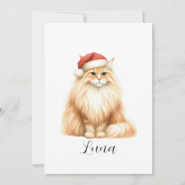 Vattenfärgad Orange Katt i Santa Hat-Helgdag Julkort