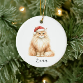 Vattenfärgad Orange Katt i Santa Hat Ornament