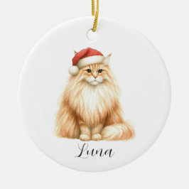 Vattenfärgad Orange Katt i Santa Hat Ornament