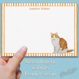 Vattenfärgad Orange Katt med Rand Personlig Anteckningskort
