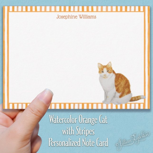 Vattenfärgad Orange Katt med Rand Personlig Anteckningskort (Skapare uppladdad)