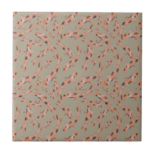 Vattenfärgad Orange Koi Fish Taupe Mönster Kakelplatta