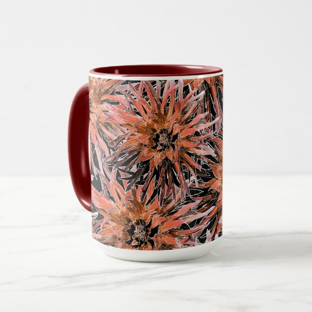 Vattenfärgad orange och bruna blommor. mugg (Framsida vänster)