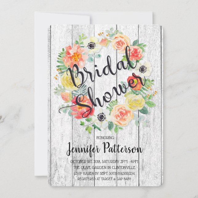 Vattenfärgad Orange och Gult Möhippa för krans Inbjudningar (Framsida)